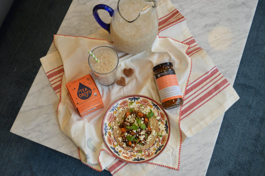 Orange Cinnamon Roll Horchata + Sweet Potato & Black Bean Tacos