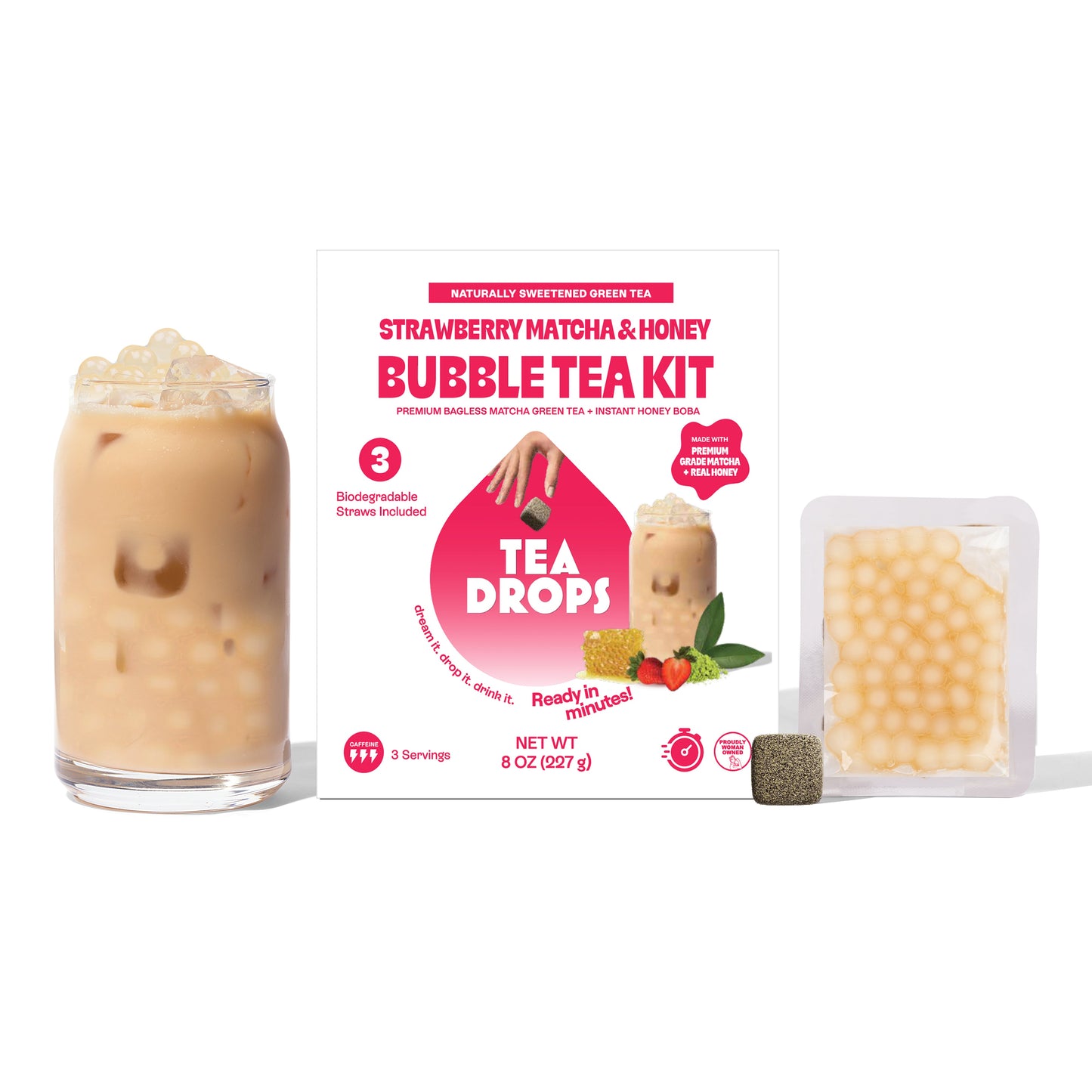 Strawberry Matcha Honey Boba Kit (3 Servings)