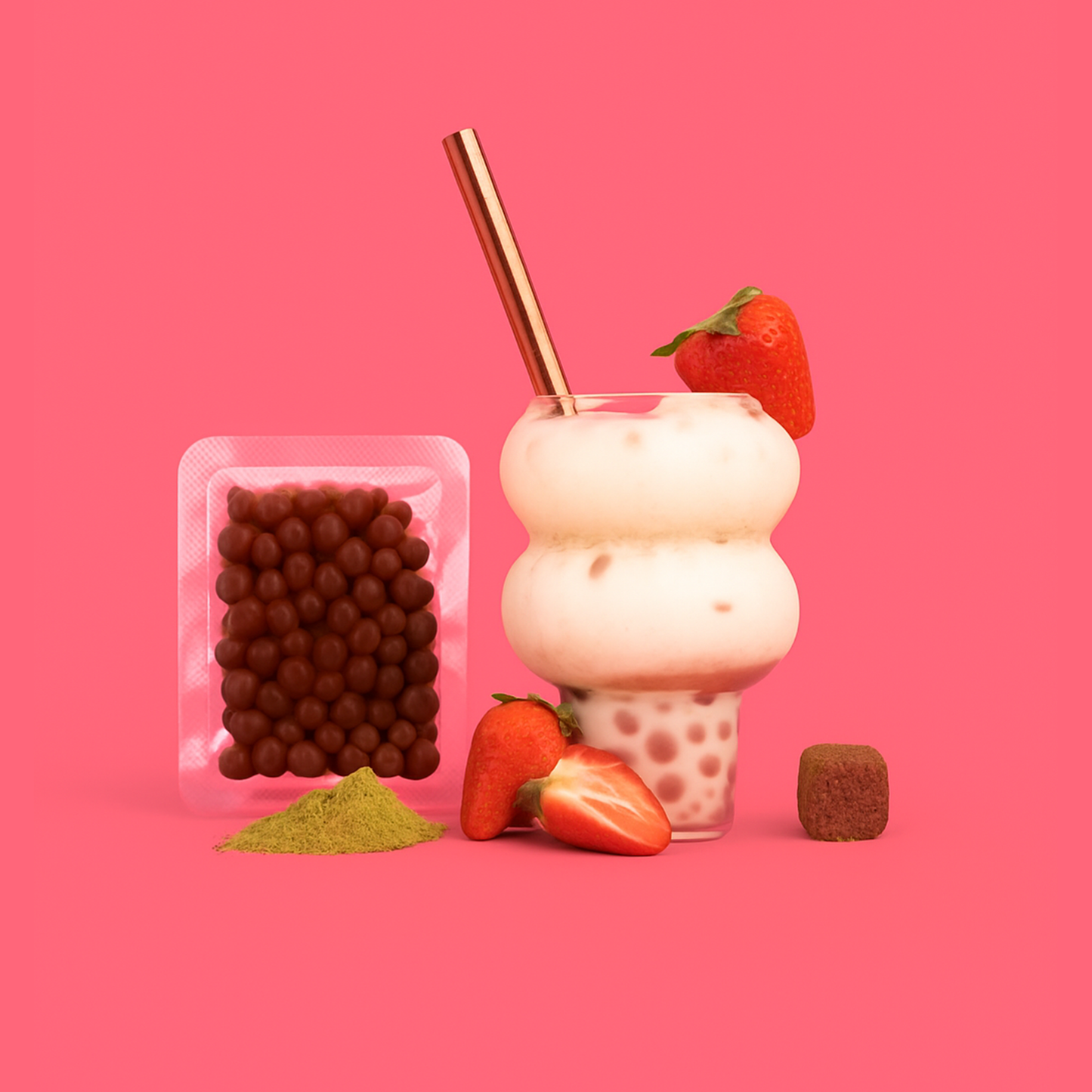 Strawberry Matcha Boba Tea